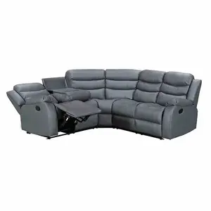 Roma 5 Seater Leather Recliner Corner Sofa Set Grey