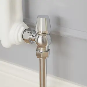 GoodHome Polished Silver Angled Radiator valve & lockshield (Dia)15mm x ½"