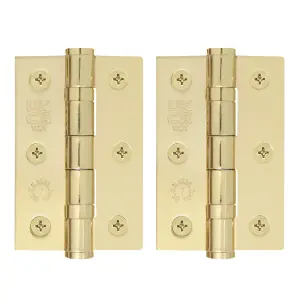 AFIT Polished Brass Door Hinges - 3 Inch / 76mm  Internal Fire Door Hinges - 1 Pair