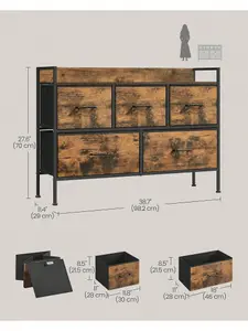 SONGMICS  Chest Of Drawers For Bedroom, 5 Fabric Drawers With Handles, Storage Organiser Unit, For Living Room, Steel Frame