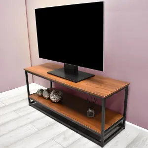 Industrial Inspired Walnut Effect TV Unit With Black Metal Frame