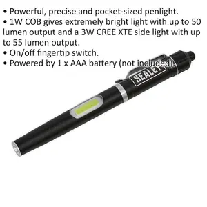 Aluminium Pocket Penlight - 3W & 1W COB LED - Battery Powered