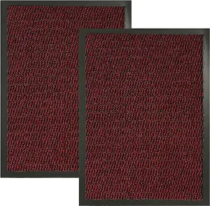 KAV Pack of 2 Door Mat Dirt Trapper for Indoor and Outdoor Non Slip, Floor and Kitchen Doormats Super Absorbent (40 X 60) (Red)