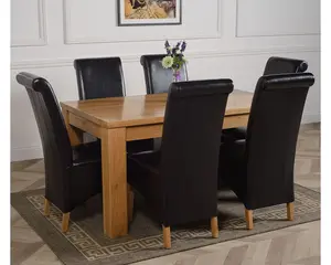 Dakota 152 x 87 cm Chunky Medium Oak Dining Table and 6 Chairs Dining Set with Montana Black Leather Chairs