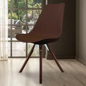 Soho Chocolate Plastic Dining Chair with Pyramid Dark Wood Legs