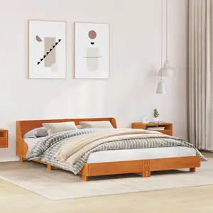 Berkfield Bed Frame without Mattress Wax Brown 150x200 cm King Size Solid Wood Pine