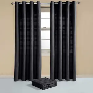 Homescapes Cotton Rajput Ribbed Black Curtain Pair, 54 x 54" Drop