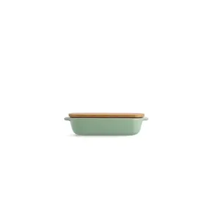 KitchenAid Stoneware Rectangular Dish with Bamboo Lid Pistachio / 20cm