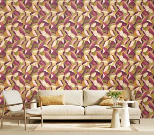 Hoopla Walls Leafy Patchwork Plum & Olive Smooth Matt Wallpaper