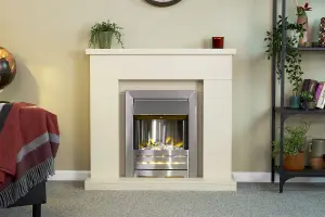 Adam Lomond Fireplace in Stone Effect with Helios Electric Fire in Brushed Steel, 39 Inch