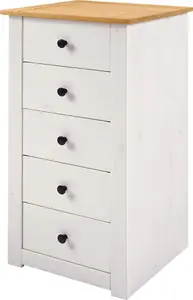 Panama 5 Drawer Narrow Chest in White and Natural Wax Finish