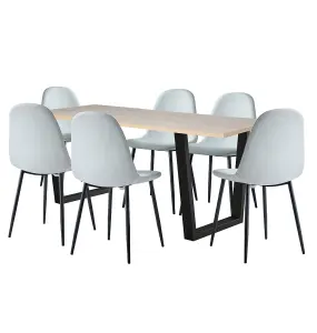 Hallowood Furniture Dudley 1.8m Dining Table Set with 6 Silver Grey Fabric Chairs