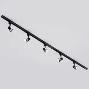 Litecraft Harlem Black 5 Head 2m Straight Kitchen Ceiling Light with LED Bulbs