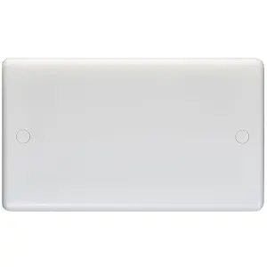 Double WHITE PLASITC Blanking Plate Round Edged Wall Box Chassis Hole Cover