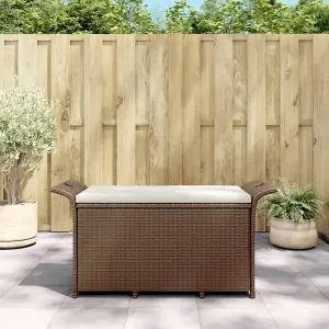 Berkfield Garden Bench with Cushion Brown 116x46x57 cm Poly Rattan