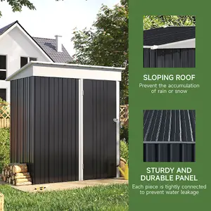 5 x 3 ft Black Metal Shed Garden Storage Shed Pent Roof Lockable Door with Tool Storage Shelves