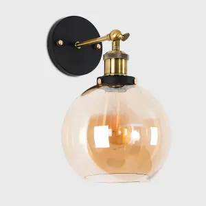 ValueLights Sheridan Antique Brass and Black Metal Adjustable Knuckle Joint Wall Light Fitting with Shade