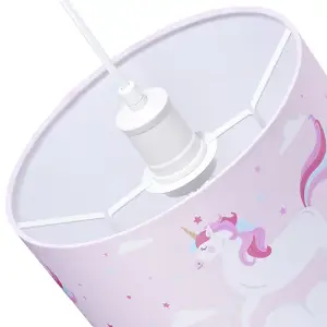 Beautiful Soft Pink Cotton Lampshade with Dancing Unicorns and Clouds Decoration