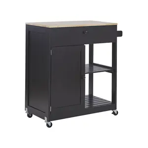 Ambon Solid Wood Top Kitchen Trolley Black