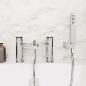 Nes Home Modern Deck Mounted Chrome Bath Shower Mixer Tap with Shower Handset