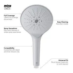 Mira Showers 130mm Switch Shower Head White 4 Spray Modes + 1.25 White Hose