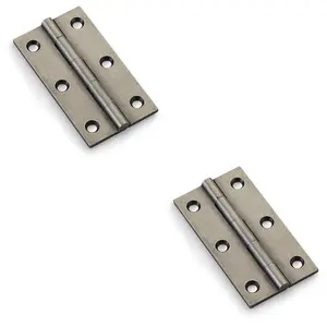 2 PACK - PAIR Solid Brass Cabinet Butt Hinge - 75mm - Pewter Premium Cupboard Fixings