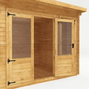 Waltons 3m x 3m Wooden 19mm Pent Roof Log Cabin Garden Summerhouse Shed 10ft x 10ft