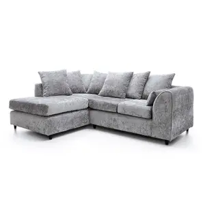 Harriet Crushed Chenille Left Facing Corner Sofa in Light Grey