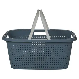 Plastic Laundry Basket with Handles Blue