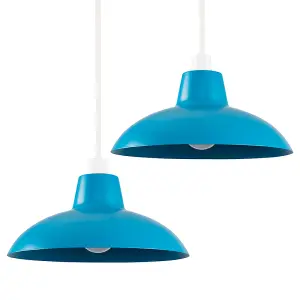 ValueLights Civic Metro Blue Ceiling Pendant Shade and B22 GLS LED 10W Warm White 3000K Bulb