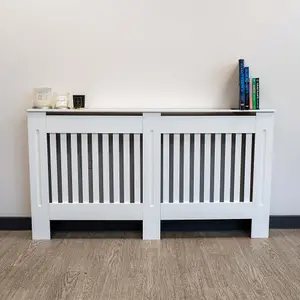 White Vertical Line Design Radiator Cover - Large