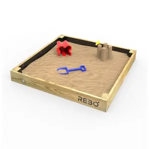 Rebo Wooden Sandpit Ball Pool Square Frame Sandbox 100cm x 100cm