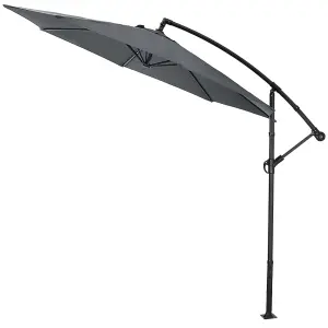 3M Large Rotatable Garden Sun Shade Cantilever Parasol Patio Hanging Banana Umbrella Crank Tilt No Base, Dark Grey