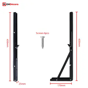 Highdecora Folding Shelf Brackets, 2 Pcs Heavy Duty Foldable Shelf Brackets Metal Wall Mounted Foldable (Black, 18 inch)