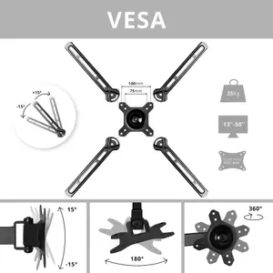 Duronic TVB1130 Full Range TV Bracket, Swivel and Tilt Wall Mount with VESA 600x400 for Flat Screen Television 13-50"