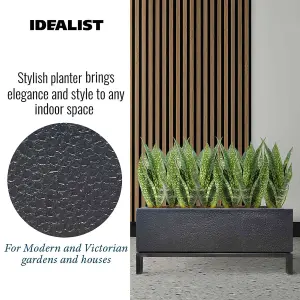 Set of 2 IDEALIST™ 70cm Trough, Black Slate Effect Indoor Rectangular Planter on Detachable Metal Stand H32 L70 W23 cm