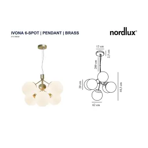 Nordlux Ivona 6-Spot Indoor Living Dining Glass Pendant Ceiling Light in Brass (Diam) 20cm