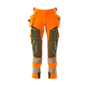 Mascot Accelerate Safe Trousers with Holster Pockets - Hi-Vis Orange/Moss Green   (42.5) (Leg Length - Long)