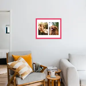 14x11 Inch 2 Opening Photo Collage Frame, Display Two 8x6 Inch Photos, Multi Aperture Family Picture Frame, Bright Pink