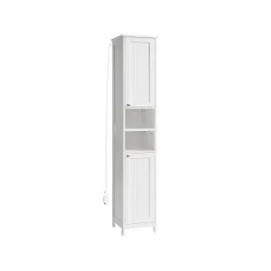 VASAGLE Tall Bathroom Cabinet with Lights, Slim Bathroom Storage Cabinet, Freestanding Narrow Storage Unit, Modern, Cloud White