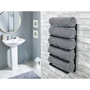 5 Tier Wall Mounted Towel Rack Black