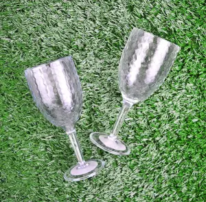 Pack of 24 Wine Goblets Drinks Glasses Modern Dimple Effect Reusable Plastic Outdoor Party Summer BBQ Cups Bulk Wine Glasses