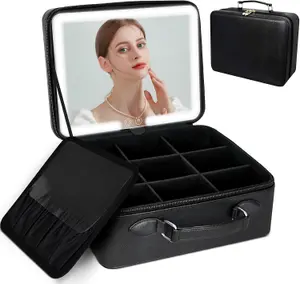 Fascinate Makeup Vanity Case with Lighted Mirror, 3-Color Setting, Travel Cosmetic Organizer with Adjustable Dividers