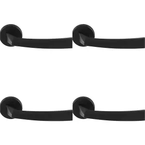 4 PACK - Premium Geometric Slim Door Handle Set - Matt Black Designer Lever Round Rose