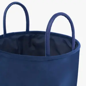 Velvet Storage Basket Hamper Clothes Toys Organiser Fabric Bag, Navy Blue