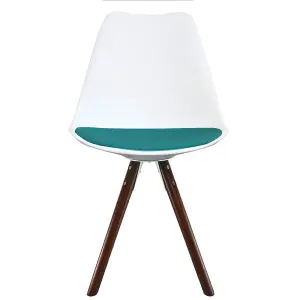 Soho White & Teal Plastic Dining Chair with Pyramid Dark Wood Legs