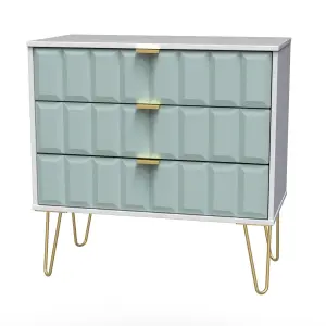 Cube Ready assembled Matt duck egg & white 3 Drawer Chest of drawers (H)695mm (W)765mm (D)415mm