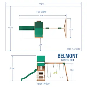 Backyard Discovery Belmont Cedar Wooden Climbing Frame with 3 x Swings and 1 x Slide