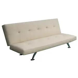 Venice Faux Leather Sofa Bed In Cream With Chrome Metal Legs