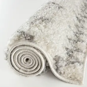 Moroccan Ivory Grey Shaggy Living Room Rug 900